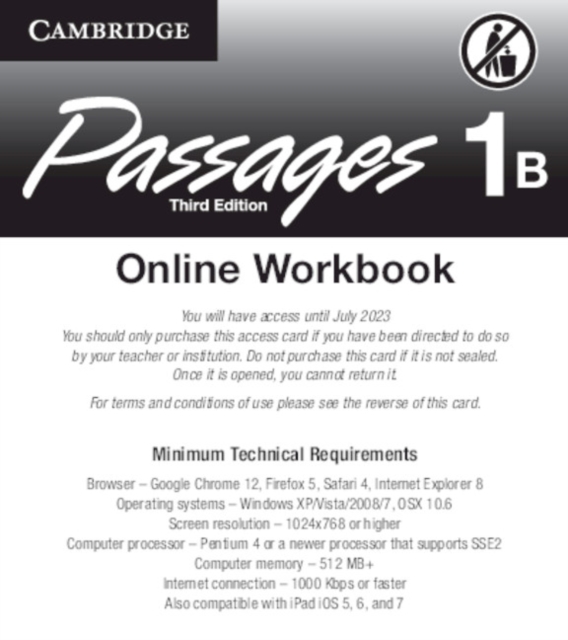 Passages Level 1 Online Workbook B Activation Code Card, Digital product license key Book