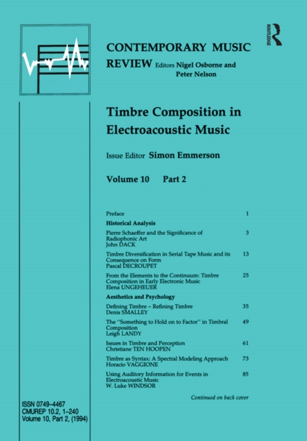 Timbre Composition in Electroacoustic Music, PDF eBook