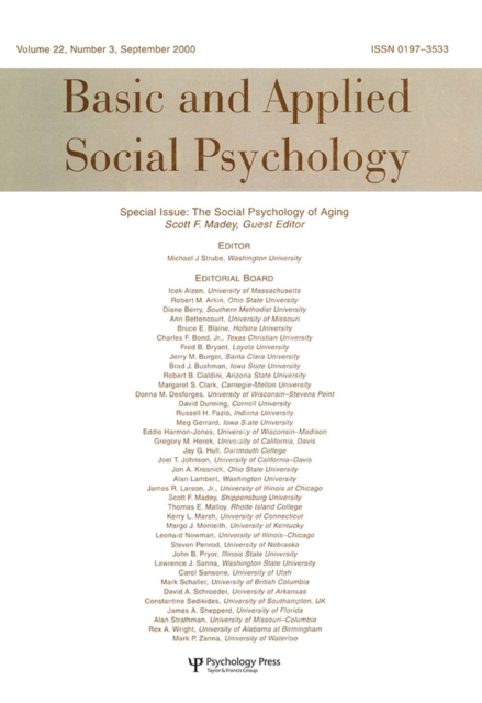 The Social Psychology of Aging : A Special Issue of basic and Applied Social Psychology, PDF eBook