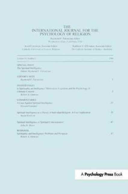 Spiritual Intelligence : A Special Issue of the International Journal for the Psychology of Religion, Hardback Book