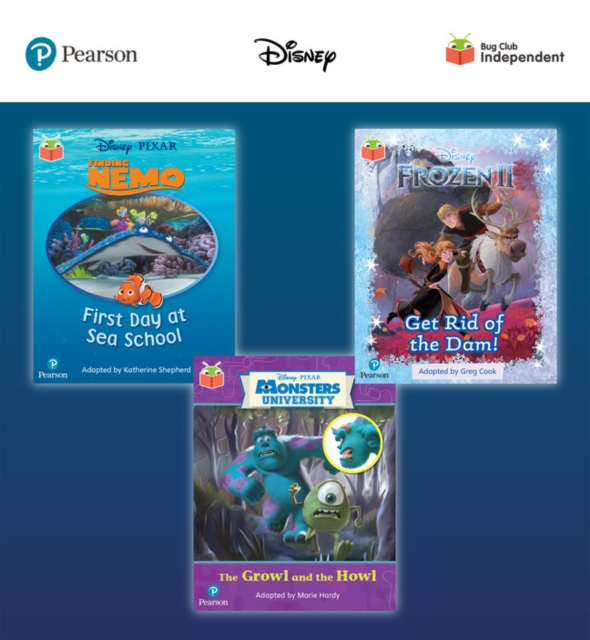 Pearson Bug Club Disney Reception Pack A, including decodable phonics readers for phases 1 to 3; Finding Nemo: First Day at Sea School, Frozen 2: Get Rid of the Dam! and Monsters, Inc: The Growl and t, Multiple-component retail product Book