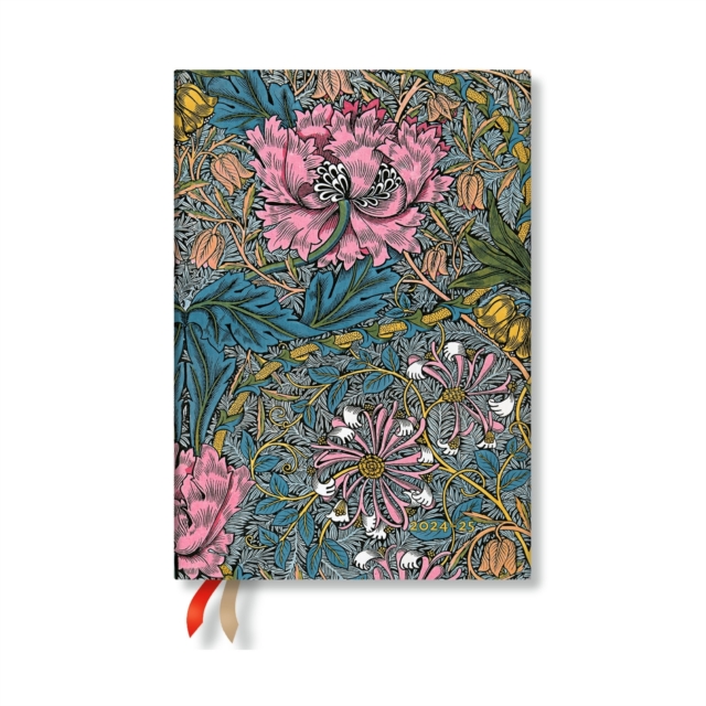 Morris Pink Honeysuckle (William Morris) Midi 18-month Horizontal Softcover Flexi Dayplanner 2025 (Elastic Band Closure), Paperback / softback Book