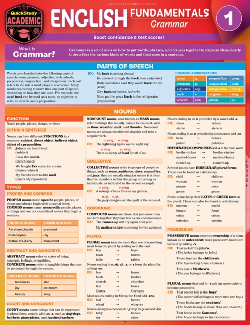 English Fundamentals 1 - Grammar : QuickStudy Language Arts Reference & Study Guide, PDF eBook