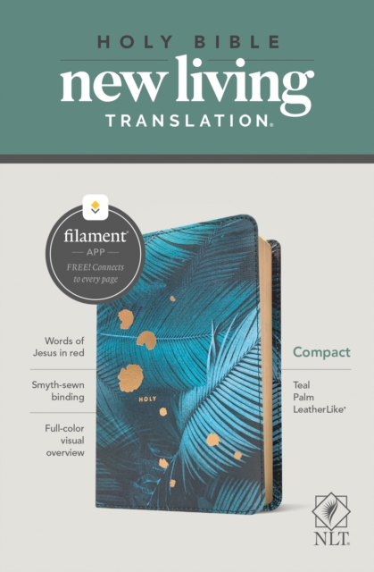 NLT Compact Bible, Filament Enabled Edition, Teal Palm, Leather / fine binding Book