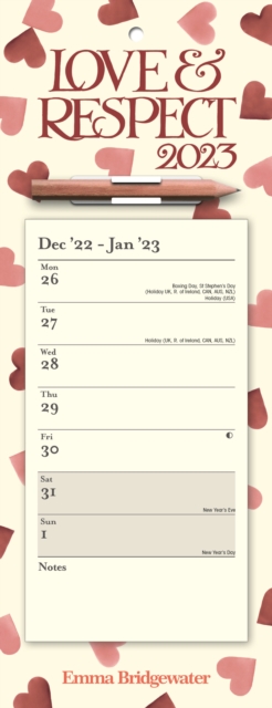 Emma Bridgewater Pink Hearts Week-to-View Magnetic Memo Slim Calendar 2023, Calendar Book