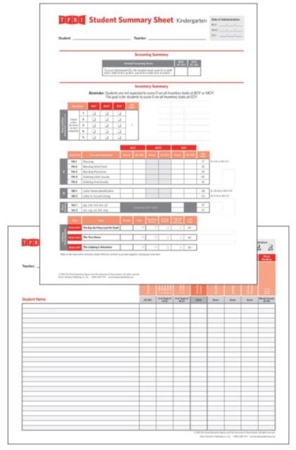 Student Record and Class Summary Sheets : Kindergarten, Paperback / softback Book