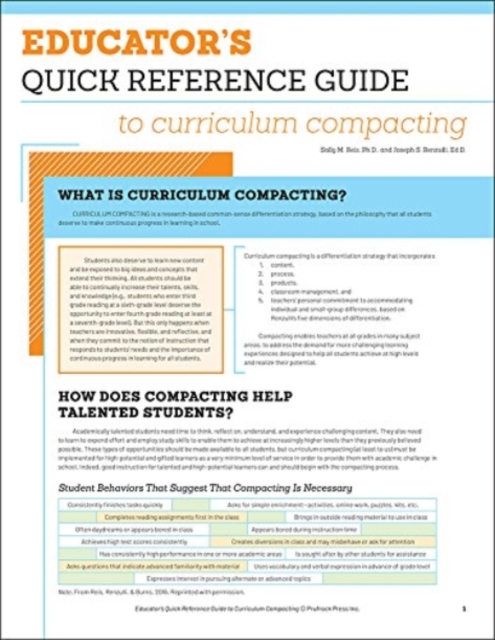 Educator's Quick Reference Guide to Curriculum Compacting, Paperback / softback Book