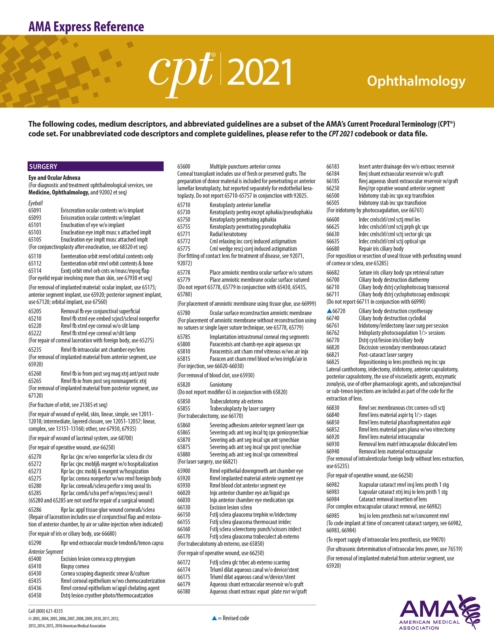 CPT 2021 Express Reference Coding Card: Ophthalmology, PDF eBook