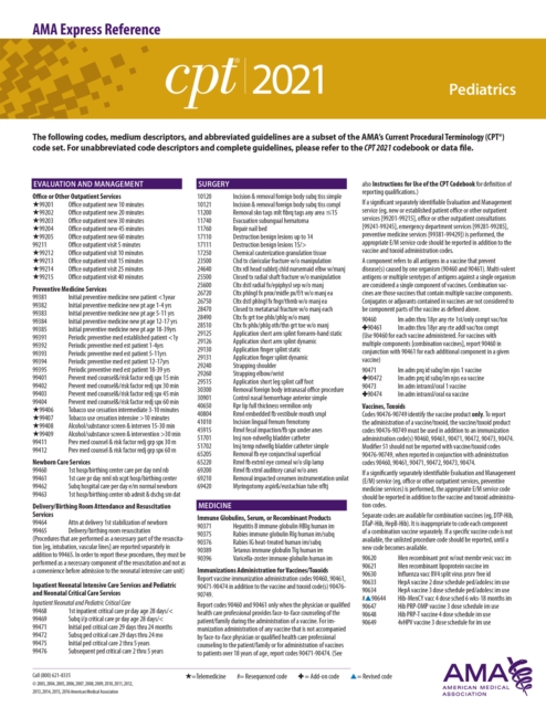 CPT 2021 Express Reference Coding Card: Pediatrics, PDF eBook