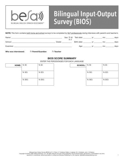 Bilingual English-Spanish Assessment™ (BESA™): Bilingual Input-Output Surveys (BIOS), Cards Book