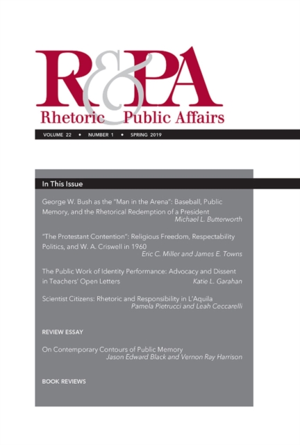 Rhetoric & Public Affairs 22, No. 1, Paperback / softback Book