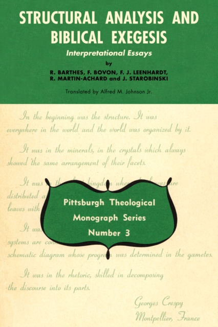 Structural Analysis and Biblical Exegesis : Interpretational Essays, PDF eBook