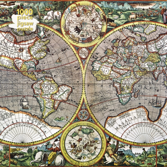 Adult Jigsaw Puzzle Pieter van den Keere: Antique Map of the World : 1000-piece Jigsaw Puzzles, Jigsaw Book