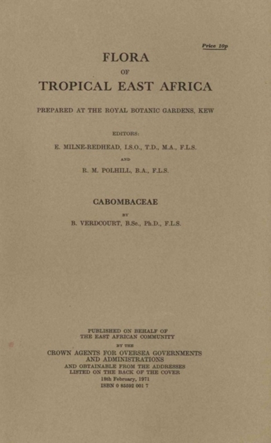 Flora of Tropical East Africa: Cabombaceae : Cabombaceae, Paperback / softback Book