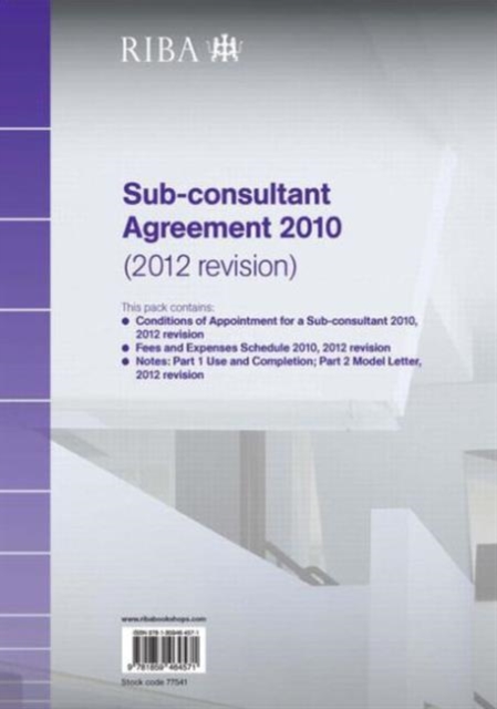 RIBA Sub-consultant Agreement 2010 (2012 Revision) Pack of 10, Multiple-component retail product Book