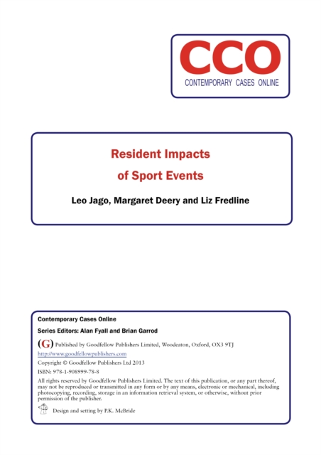 Resident Impacts of Sport Events, PDF eBook
