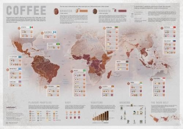 Coffee Wall Map, Sheet map, rolled Book