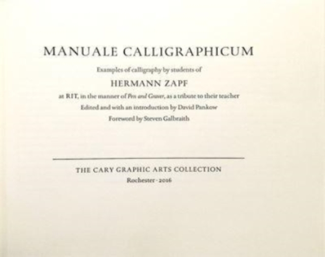 Manuale Calligraphicum : Examples of Calligraphy by Students of Hermann Zapf, Hardback Book