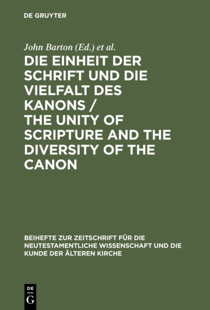 Die Einheit der Schrift und die Vielfalt des Kanons / The Unity of Scripture and the Diversity of the Canon, PDF eBook