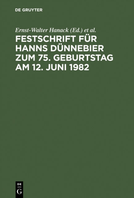 Festschrift fur Hanns Dunnebier zum 75. Geburtstag am 12. Juni 1982, PDF eBook