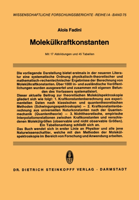Molekulkraftkonstanten : Zur Theorie und Berechnung der Konstanten der Potentiellen Energie der Molekule, PDF eBook