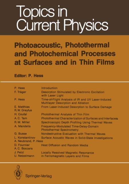 Photoacoustic, Photothermal and Photochemical Processes at Surfaces and in Thin Films, PDF eBook