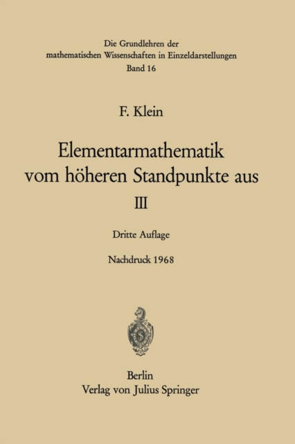 Elementarmathematik Vom Hoheren Standpunkte Aus : II: Geometrie, Paperback / softback Book