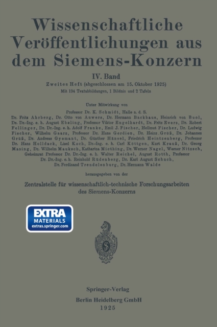 Wissenschaftliche Veroffentlichungen aus dem Siemens-Konzern : IV. Band. Zweites Heft, PDF eBook