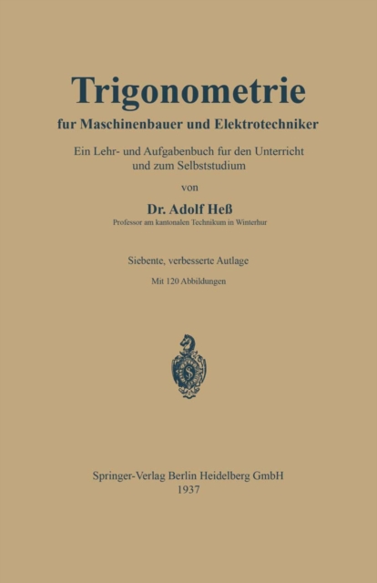 Trigonometrie fur Maschinenbauer und Elektrotechniker : ein Lehr- und Aufgabenbuch fur den Unterricht und zum Selbststudium, PDF eBook