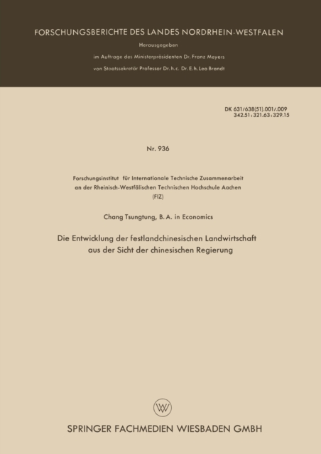Die Entwicklung der festlandchinesischen Landwirtschaft aus der Sicht der chinesischen Regierung, PDF eBook