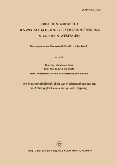 Die Masseungleichmaigkeit von Flachsstreckenbandern in Abhangigkeit von Verzug und Dopplung, PDF eBook