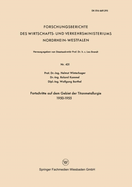 Fortschritte auf dem Gebiet der Titanmetallurgie 1950-1955, PDF eBook