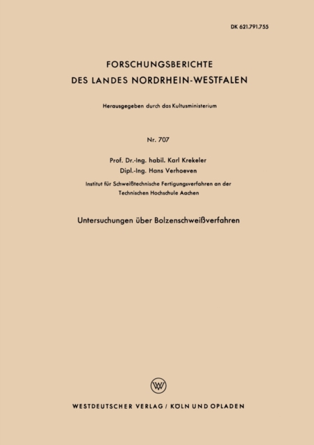 Untersuchungen uber Bolzenschweiverfahren, PDF eBook