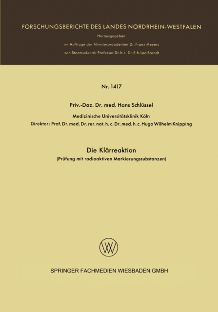 Die Klarreaktion : Prufung mit radioaktiven Markierungssubstanzen, PDF eBook