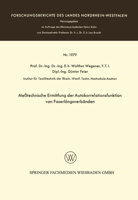 Metechnische Ermittlung der Autokorrelationsfunktion von Faserlangsverbanden, PDF eBook