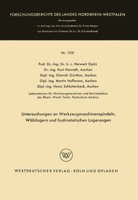 Untersuchungen an Werkzeugmaschinenspindeln, Walzlagern und hydrostatischen Lagerungen, PDF eBook