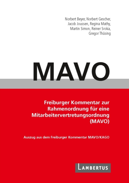 Handbuch MAVO-Kommentar : Freiburger Kommentar zur Rahmenordnung fur eine Mitarbeitervertretungsordnung (MAVO), PDF eBook