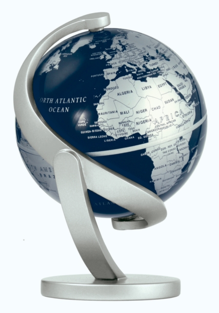 World Globe 10cm : Compact, desk top world globe by Stellanova in Blue and Silver, Globe Book