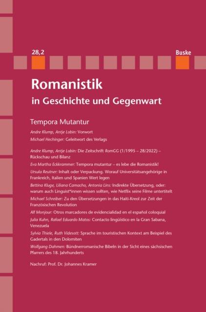 Romanistik in Geschichte und Gegenwart Jahrgang 28 Heft 2 : Tempora Mutantur, PDF eBook