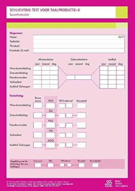Schlichting Test voor Taalproductie - Scoreformulieren : voor Nederland en Vlaanderen, Miscellaneous print Book