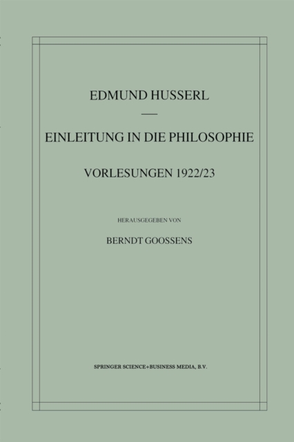 Einleitung in die Philosophie : Vorlesungen 1922/23, PDF eBook